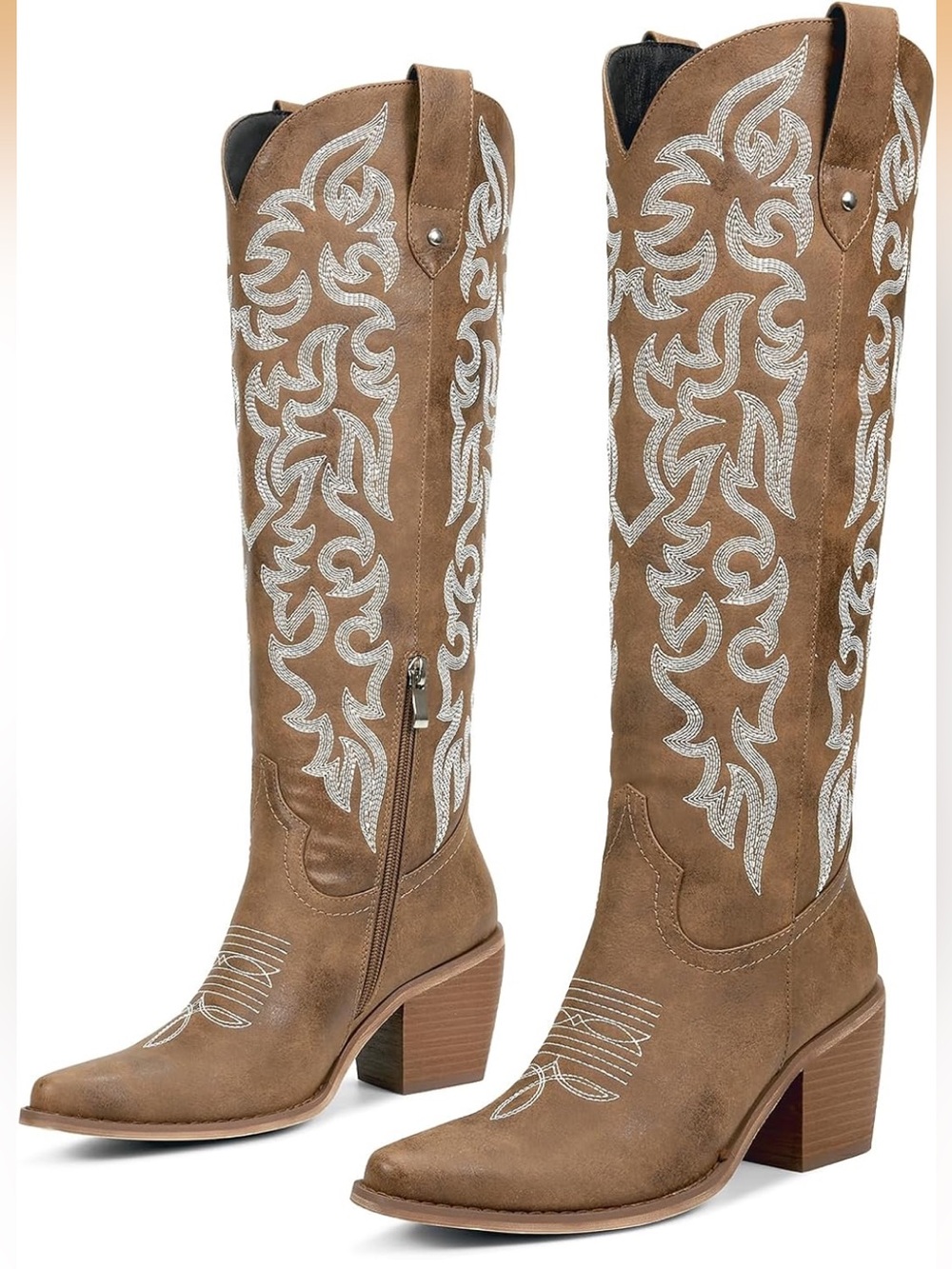 Embroidered Knee-High Western Boots